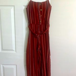 Spaghetti strap pants suit. Striped with belt. Size M.